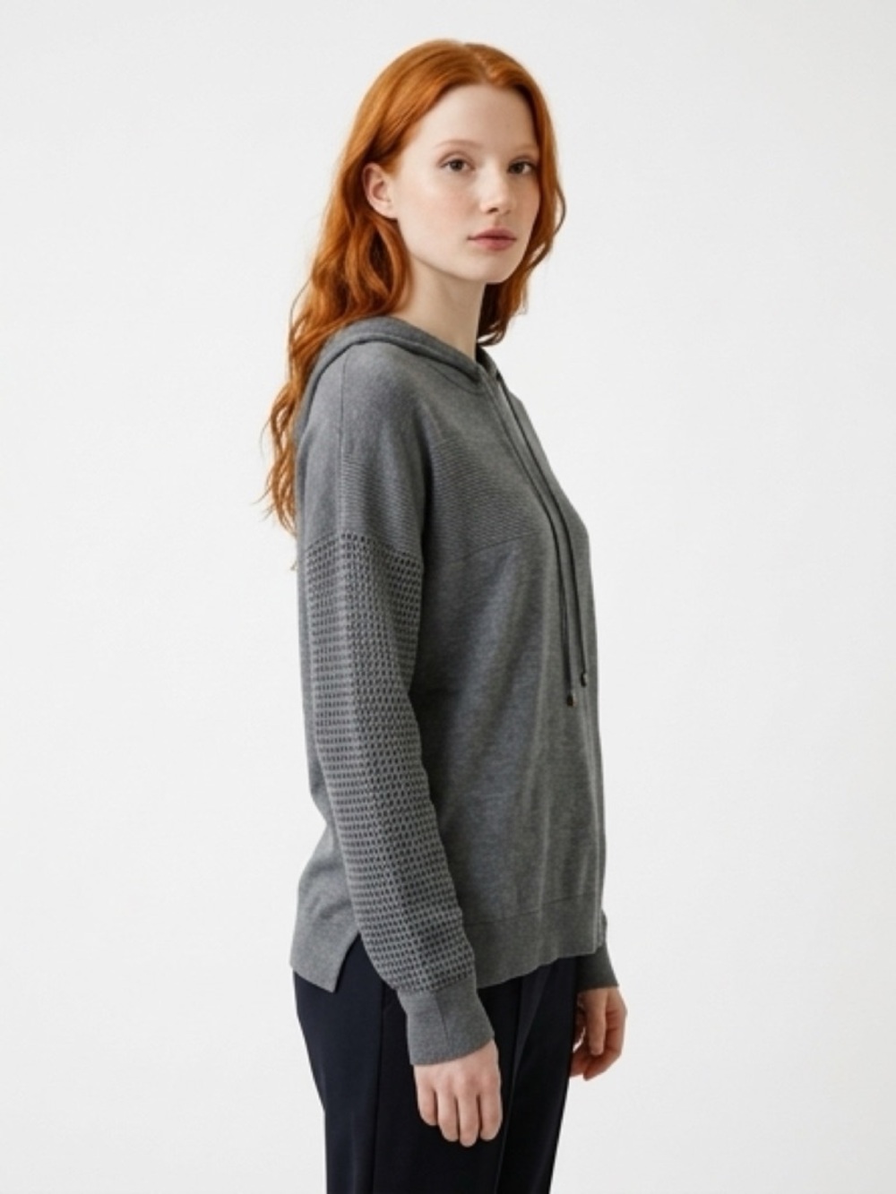 Harper Lane Grey Hooded Sweater with Open Knit Pattern Large